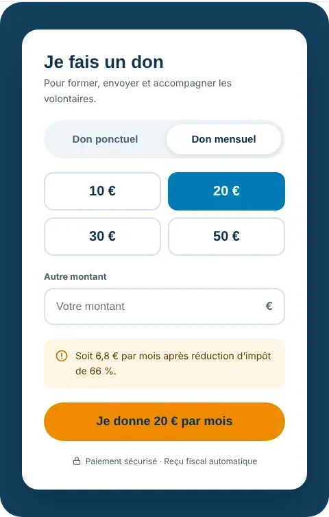 Formulaire de don, don mensuel