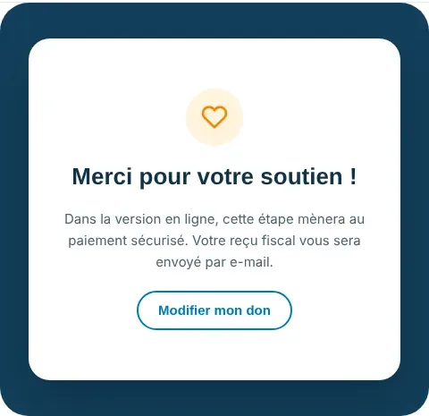 Formulaire de don, message de confirmation