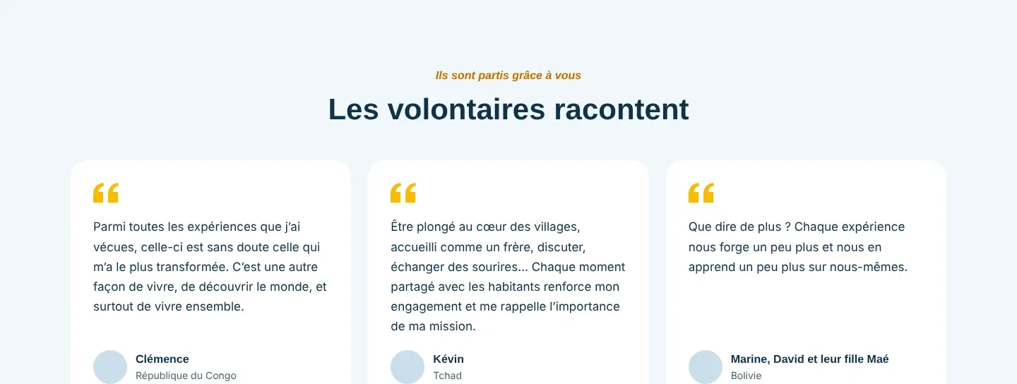 Maquette de la landing page DCC, témoignages de volontaires (version ordinateur)