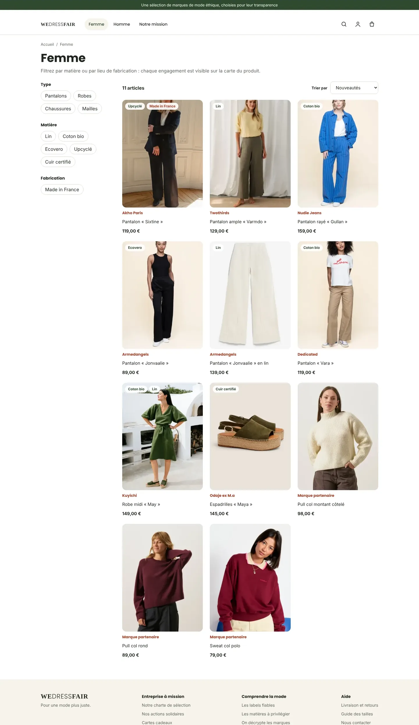 Maquette Wedressfair, catalogue Femme avec filtres (version ordinateur)