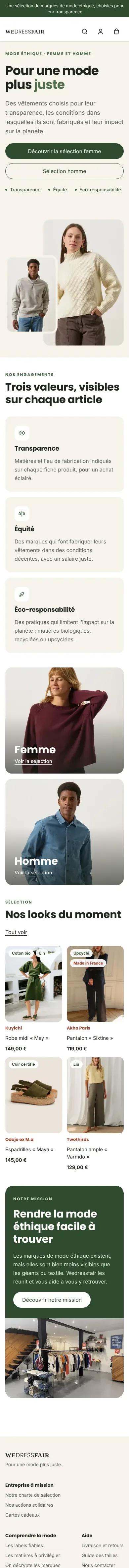 Maquette Wedressfair, page d’accueil (version mobile)