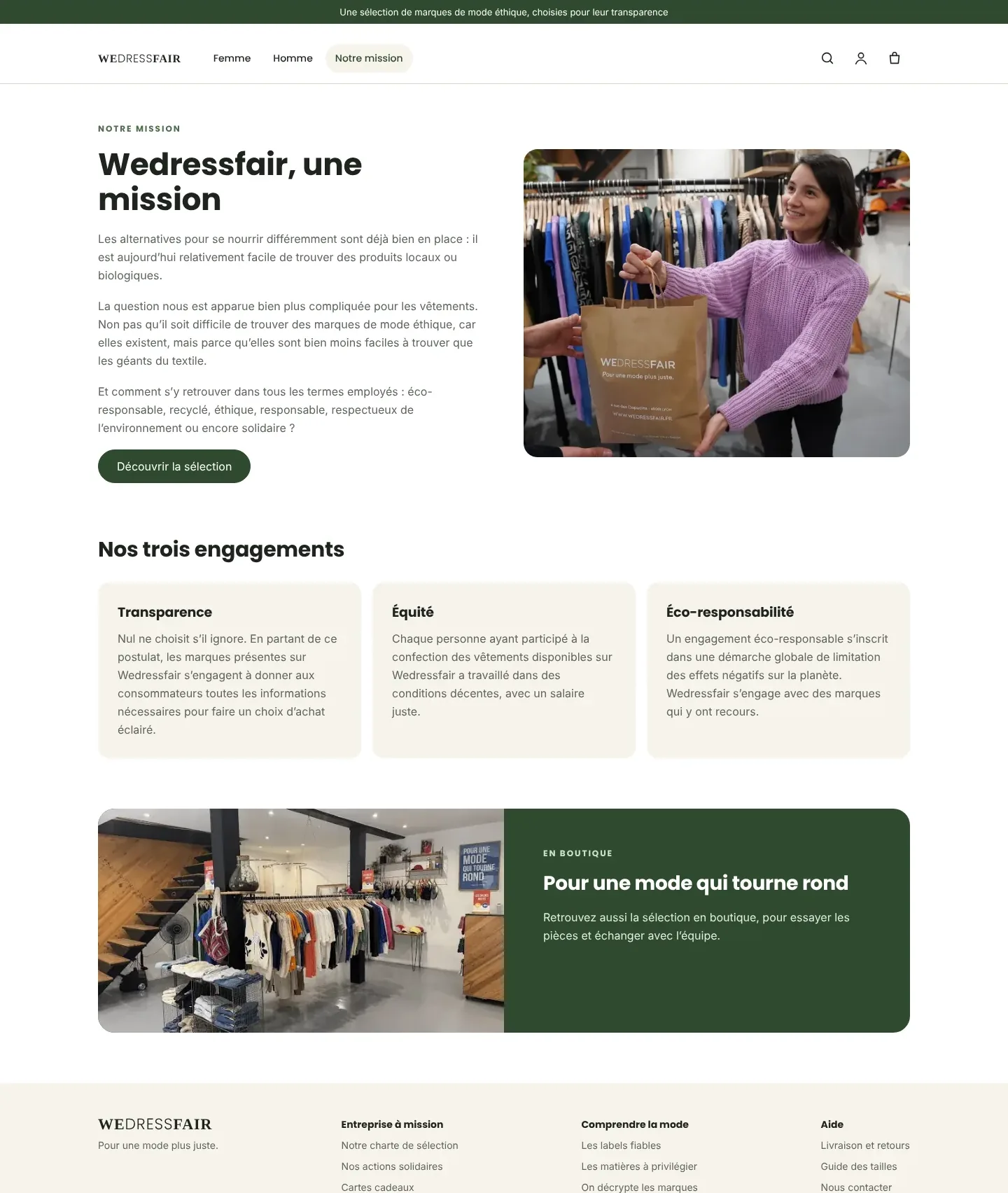 Maquette Wedressfair, page Notre mission (version ordinateur)