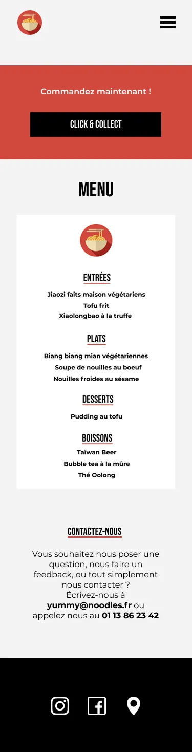 Menu mobile de Yummy Nouilles