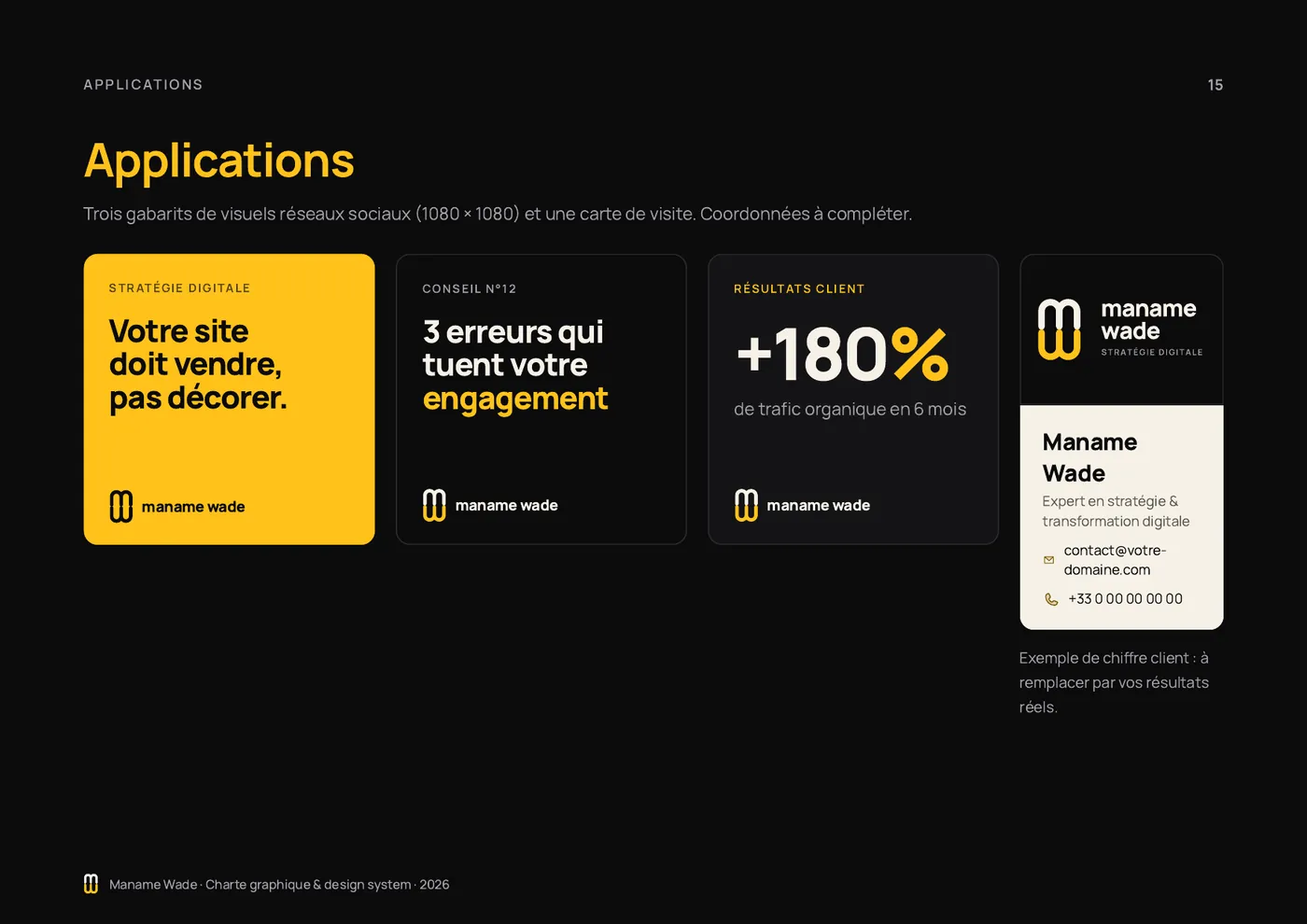 Page Applications : visuels réseaux sociaux et carte de visite