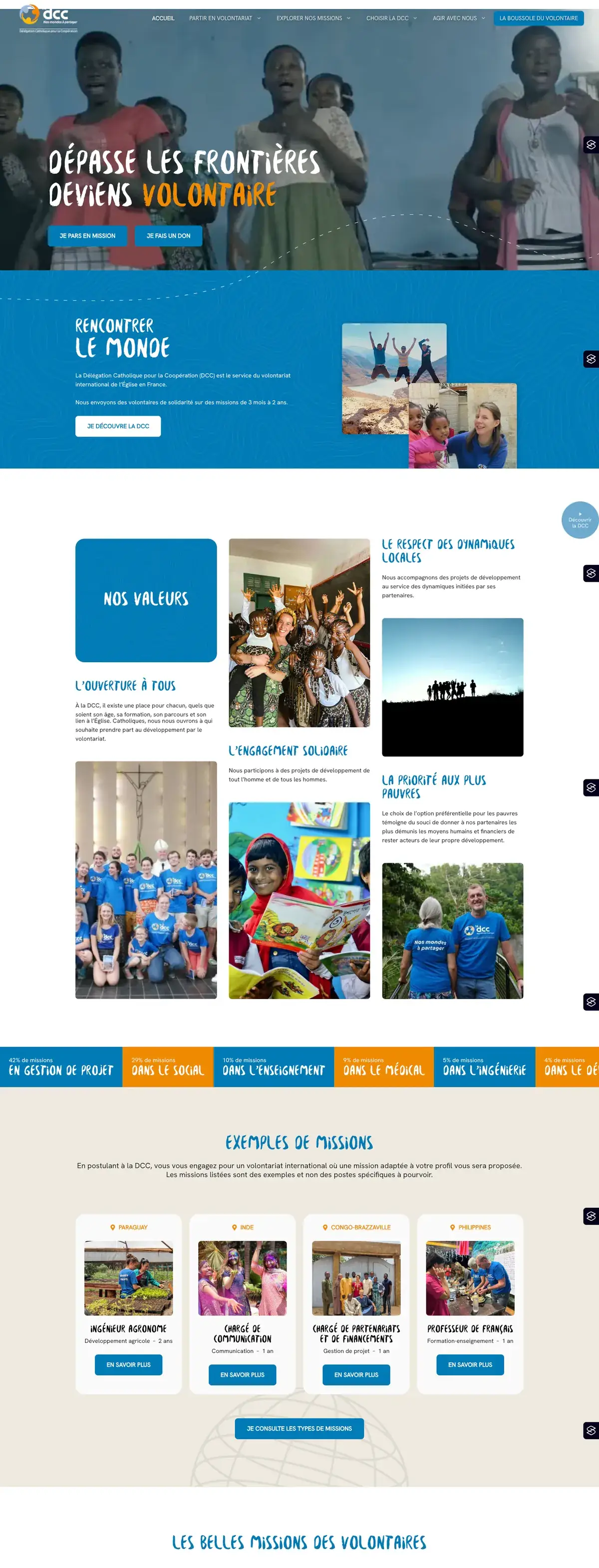 Page d’accueil du nouveau site de la DCC : « Dépasse les frontières, deviens volontaire »