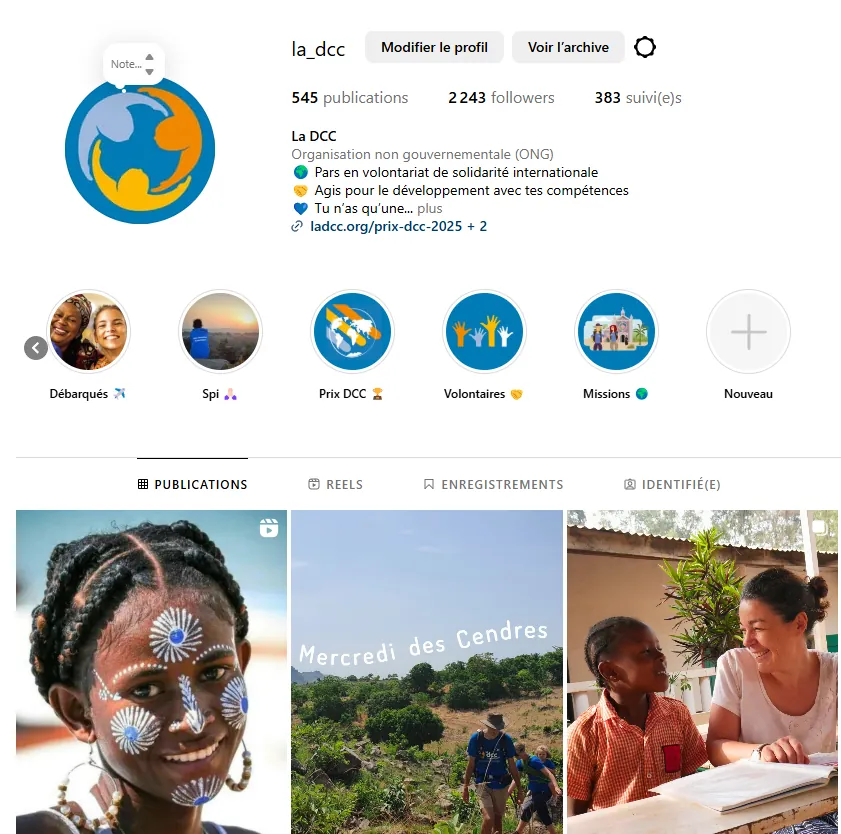 Profil Instagram de la DCC en janvier 2025 : 2 243 abonnés, publications aux styles hétérogènes
