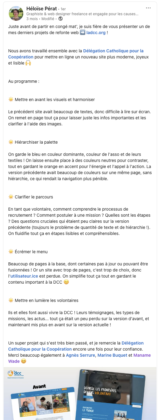 Post Heloise Linkedin